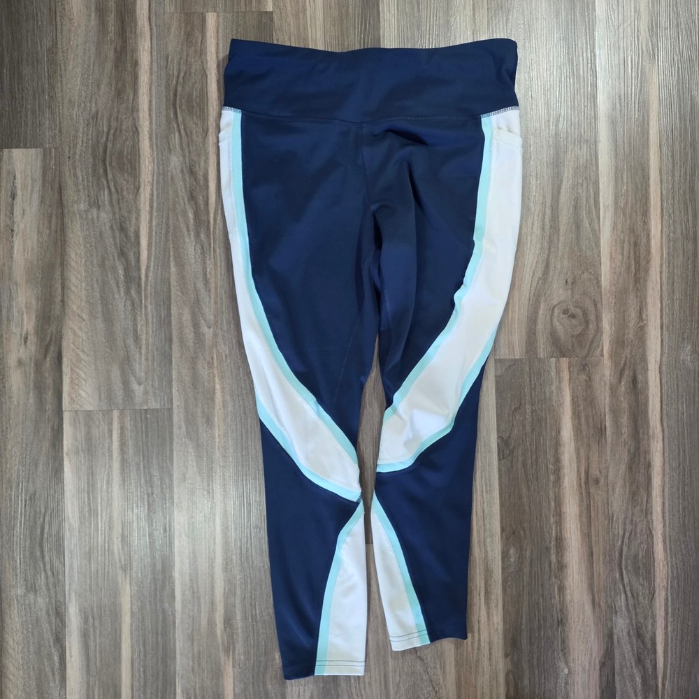 Avia Womens Blue Colorblock High Waist Active Leggings with Pockets Size L 12-14